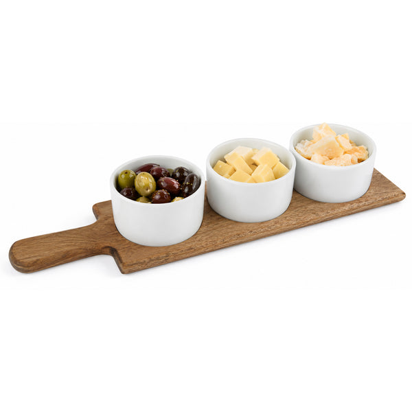online Vassoio Aperitivo da Portataa 36,5x10 cm in Legno Ciotole Ciotoline in Ceramica Bianco