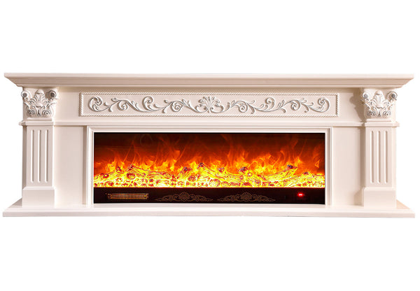 Camino Elettrico da Pavimento 70x200x33 cm Effetto Fiamma 1500W Poseidon Bianco sconto