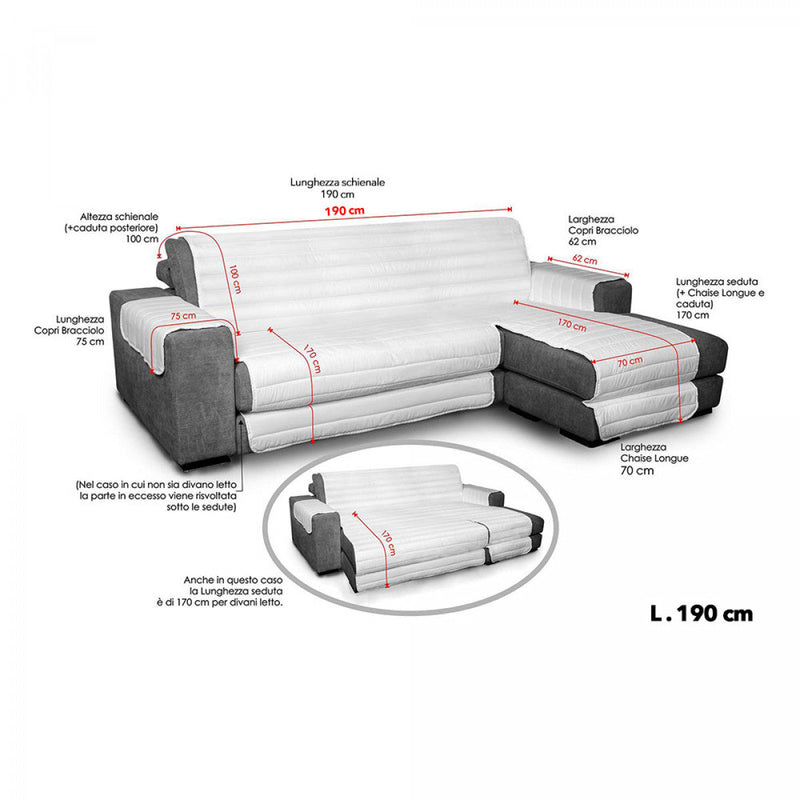 Copridivano Trapuntato in Microfibra con Penisola Destra Panna