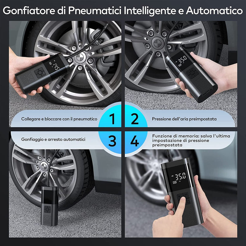 Mini Compressore Wireless Gonfiatore a Batteria per Auto e Bici Moto