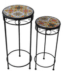 Set 2 Portapiante a Sgabello da Esternto in Ferro Battuto con Mosaico Soriani Ravello