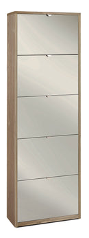 Scarpiera Salvaspazio 5 Ante con Specchio 25 Paia  63x190x29 cm Noce Stelvio
