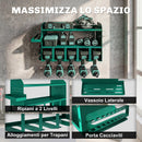 Porta Attrezzi da Parete 61,8x23x32,7 cm con Supporto per 5 Trapani Elettrici e Vassoio Laterale in Metallo Verde      