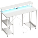 Scrivania per Computer Reversibile 120x50x89,5 cm con Ripiani Prese Elettriche e Luci LED in Truciolare e Acciaio Bianco      