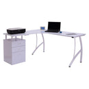 Scrivania Moderna ad Angolo con Cassetti in Legno Bianco 152x144x76 cm 