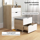 Tavolo da Trucco 3 in 1 con Specchio 50x40x78 cm Vano 2 Cassetti e Sgabello in Legno Bianco e Rovere      