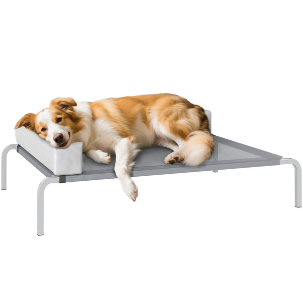 prezzo Brandina per Cani Rialzata 110x75x30 cm con Cuscino a L in Tessuto Grigio e Argento