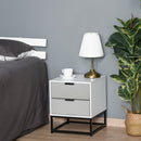 Comodino 39,5x40x48 cm 2 Cassetti in MDF e Acciaio  Bianco e Grigio