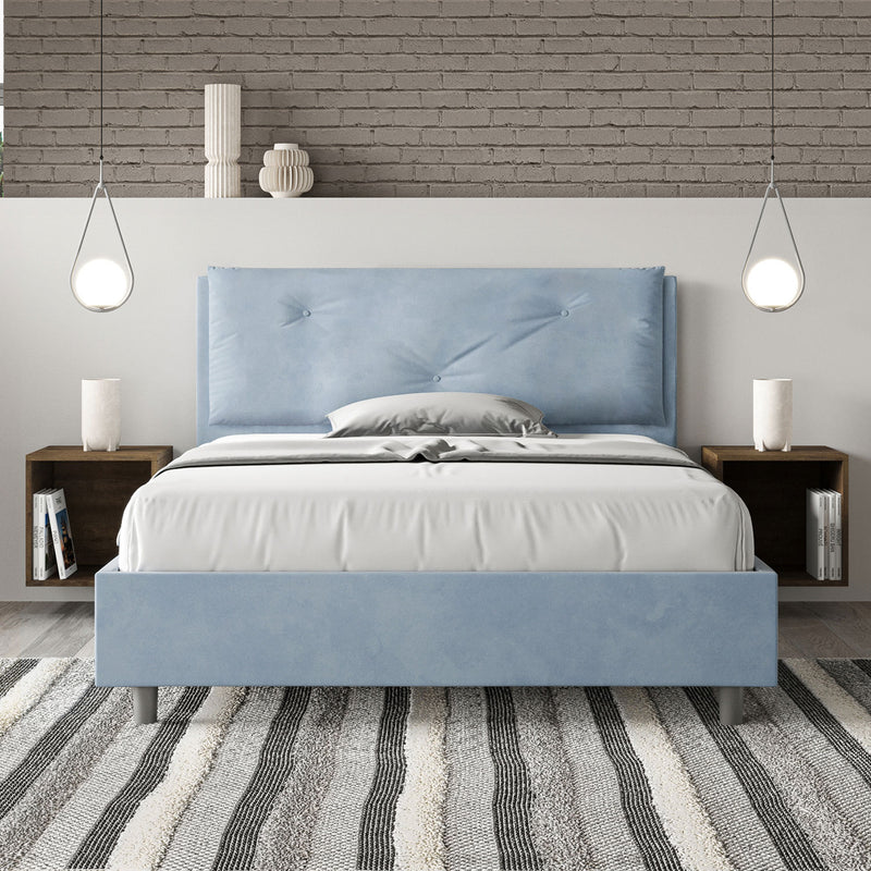 Letto Matrimoniale Francese Imbottito in Microfibra Appia Large Azzurro Varie Misure