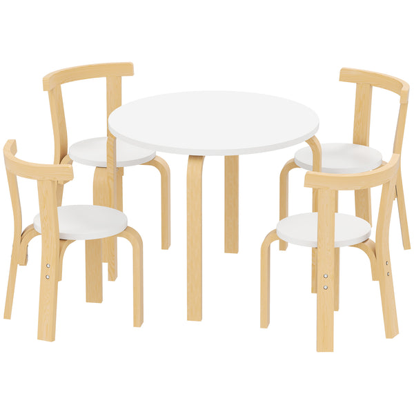 prezzo Set Tavolo e 4 Sedie per Bambini 3-8 Anni 5 pz con Bordi Arrotondati in Legno Bianco