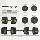 Set 2 in 1 con 2 Manubri Convertibili in Bilanciere Peso Totale 30 kg e Dischi Pesi Regolabili Nero      