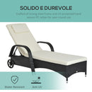 Lettino da Giardino Reclinabile in Rattan Sintetico con Materassino Imbottito e Ruote Nero 