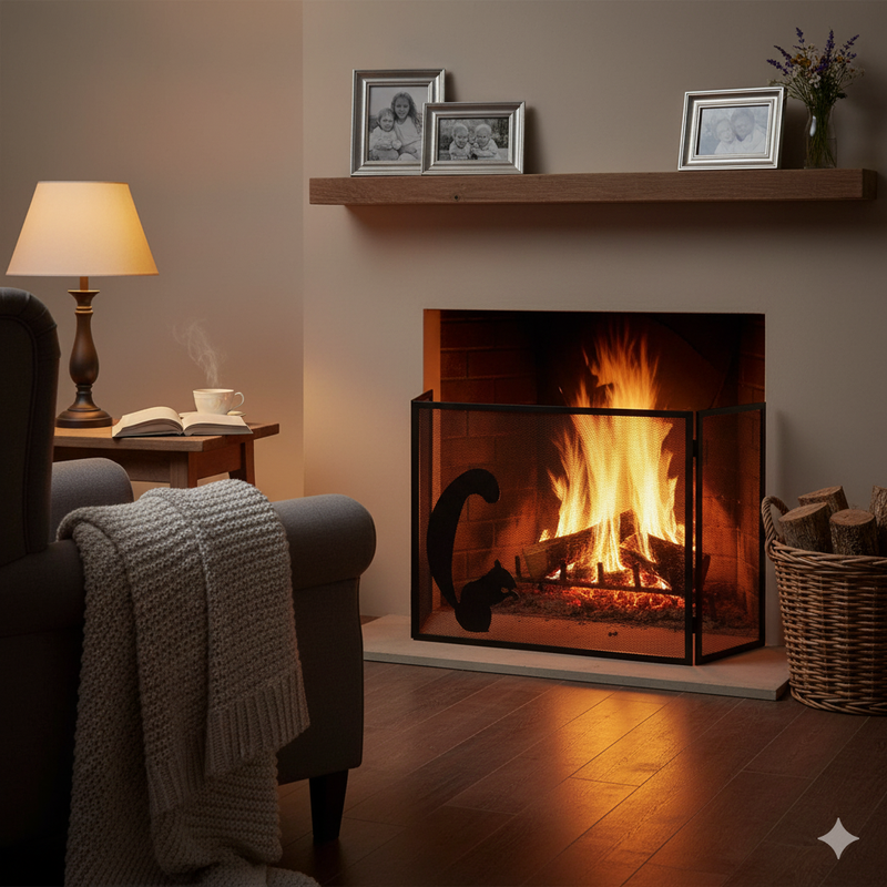 Parascintille con Antine 100x50 cm Decorazione Scoiattolo in Ferro Verniciato Grigio Martellato