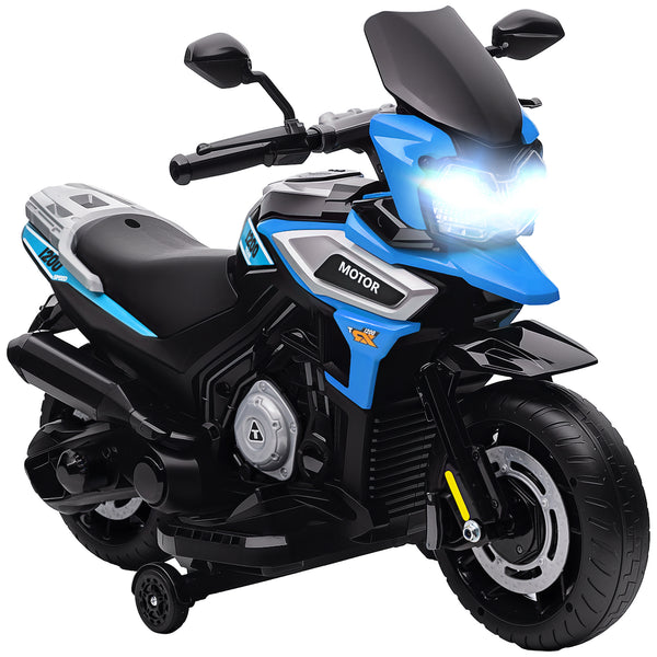 online Moto Elettrica per Bambini 12V con Rotelle Specchietti e Poggiapiedi in PP e Metallo Blu
