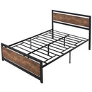 Struttura Letto Una Piazza e Mezzo 140x200 cm in Acciaio con Doghe Integrate Nero e Marrone Rustico
