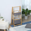 2 Cestini in Tessuto con Supporto Pieghevole 45x35x98 cm in Bambù Grigio