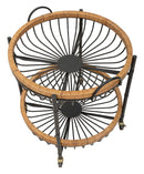 Carrello 2 Ripiani 57x55,5x62,5 cm con Ruote in Metallo e Rattan