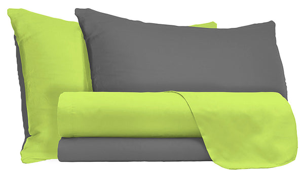 Set Lenzuola Sopra Sotto e Federein Cotone Verde Acido\/Fumo Varie Misure prezzo