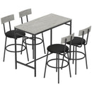 Set Tavolo Alto e 4 Sgabelli da Bar in Stile Industriale in MDF e Acciaio Grigio Cemento   