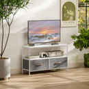 Mobile Porta TV da 47" 98x29x56 cm con Cassetti Pieghevoli in Tessuto e Mensola in Metallo e MDF Bianco      
