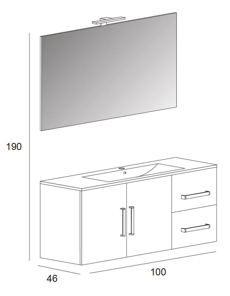 Mobile Bagno Sospeso 100 cm Lavabo e Specchio Tavassi Venere Bianco Lucido