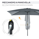 Ombrellone Rettangolare 2x3 m Pieghevole e Regolabile in Alluminio e Poliestere Grigio Scuro   