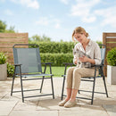 Set di 2 Sedie Pieghevoli da Giardino 65x60x94 cm con Braccioli e Seduta in Rete Grigio      