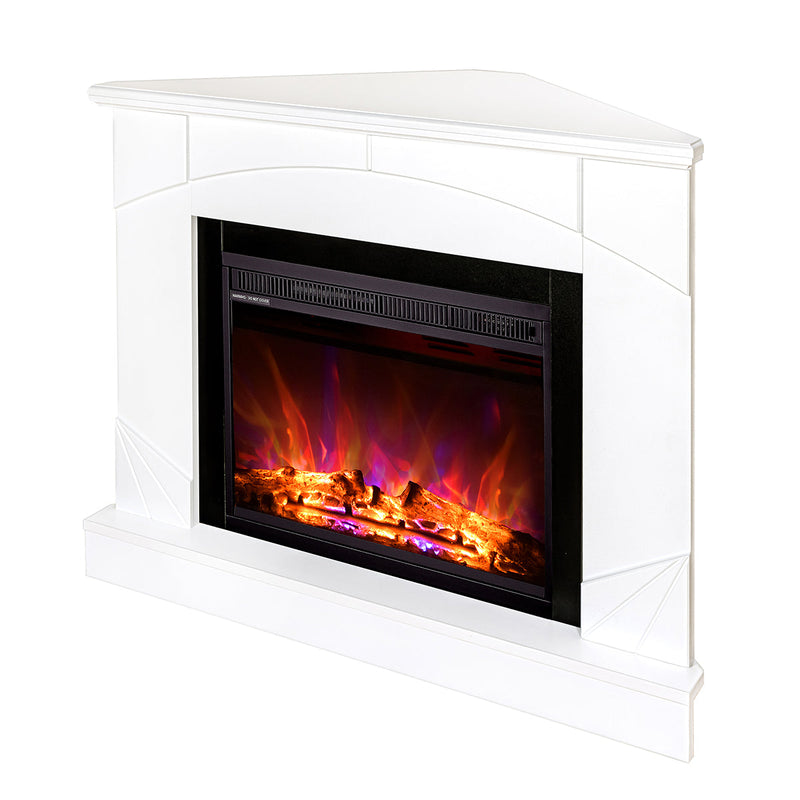 Camino Elettrico da Pavimento ad Angolo 85x106x53 cm Effetto Fiamma 1500W Madeira & lorance Bianco