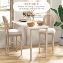Set 2 Sgabelli da Bar con Schienale Cuscini e Poggiapiedi 48x56x118 cm in Legno e Poliestere Crema