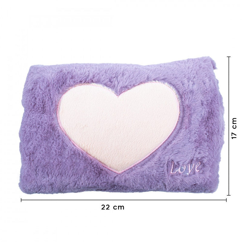 Borsa Acqua Calda Elettrica Ricaricabile Scaldamani Cuore a Peluche Lilla