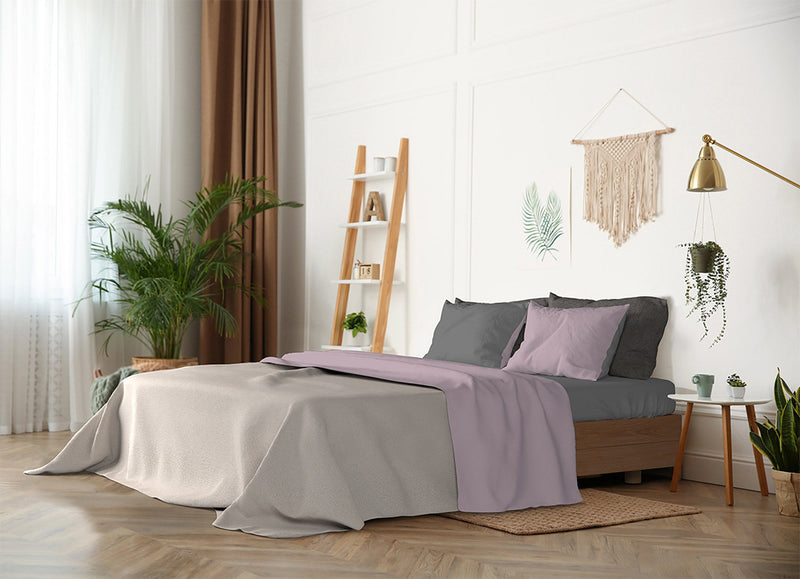 Set Lenzuola Sopra Sotto e Federe Doubleface Rosa Antico\/Fumo Varie Misure