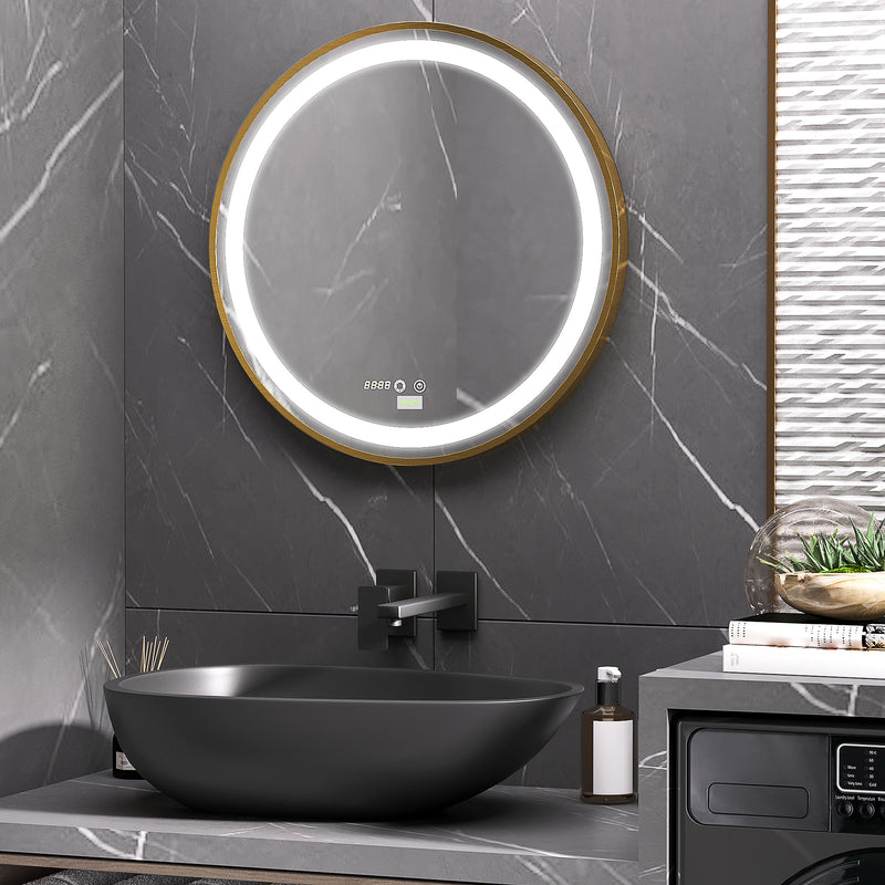 Specchio da Bagno con Luce LED 3 Tonalità e Funzione Memoria Ø60 cm Telaio in Alluminio Oro  