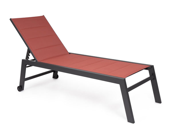 prezzo Lettino Prendisole da Esterno 65x200x102-42,5h cm Schienale a 5 Posizioni in Alluminio e Textilene Hilde Antracite e Rosso