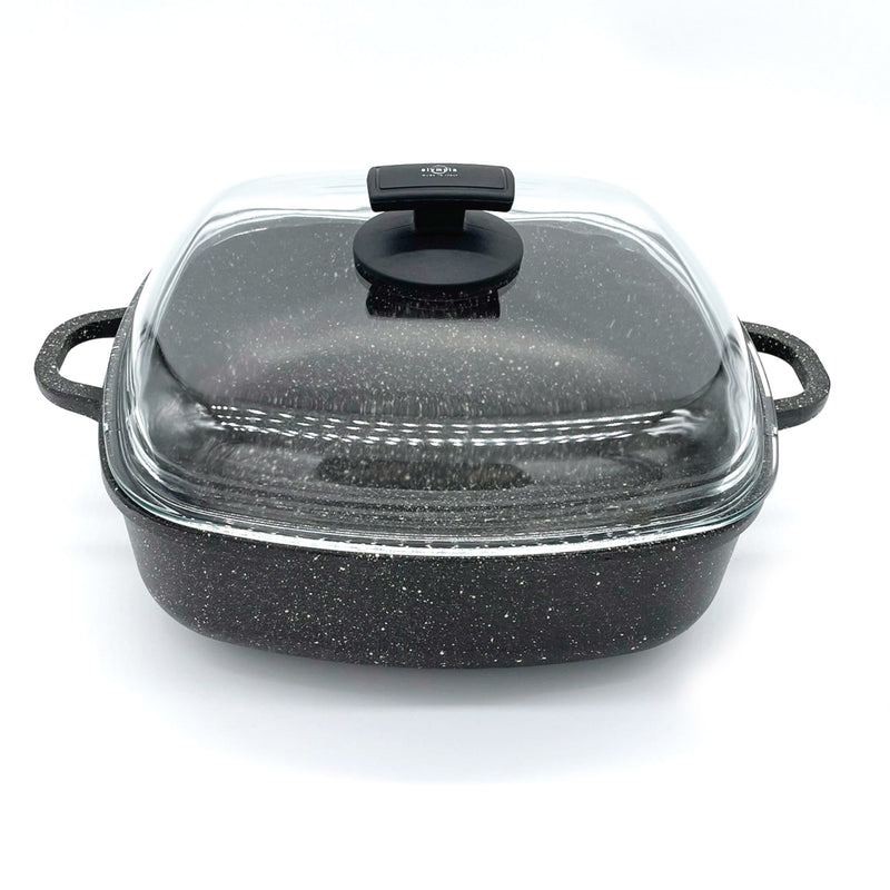 Tegame Quadrato con Coperchio in Vetro Antiaderente 2 Manici 28x28 cm Olympia Hard Cook