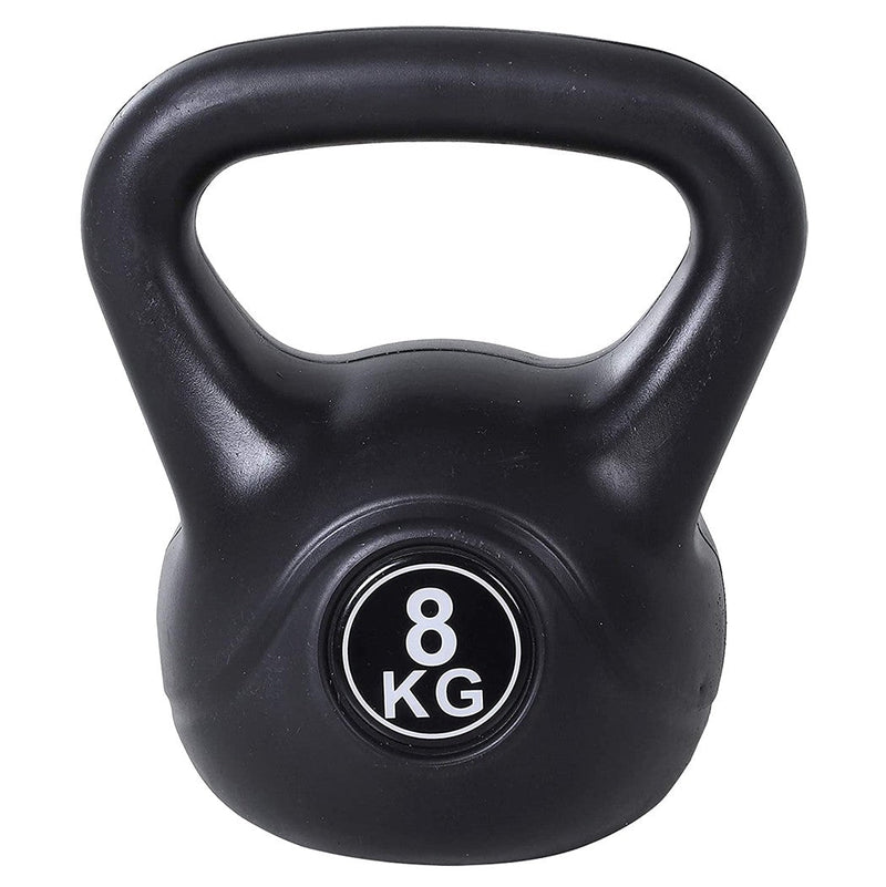 Kettlebell Fitness 8 Kg in PVC con Sabbia e Maniglia Nero