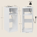 Set 2 Tavolini da Salotto Moderni 25x30x60 cm con Ripiani Aperti 2 Prese AC e 2 Porte USB in Truciolato Bianco      