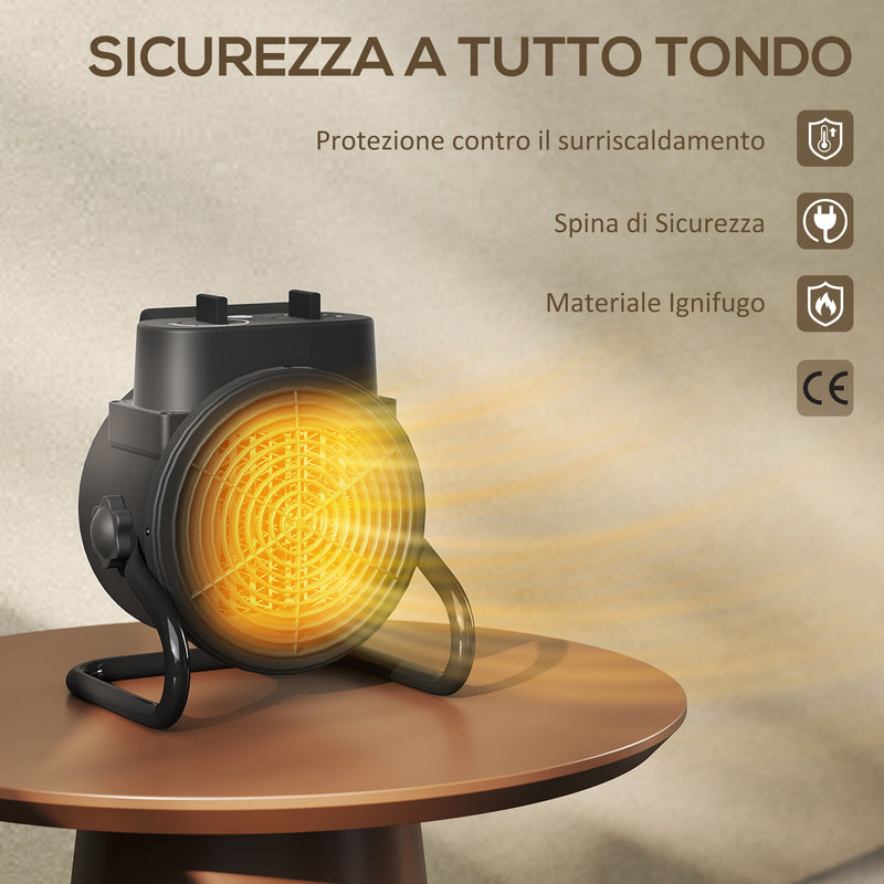 Riscaldatore Elettrico e Regolabile a 3 Modalità 21,5x15,8x22 cm in PP e PA Ignifugo Nero      