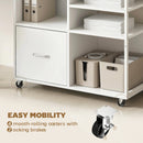 Mobile Porta Stampante 80x40x65,5 cm con Ruote e Cassetto A4 in Legno e Metallo Bianco      