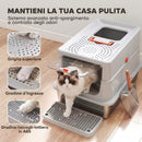 Lettiera Gatti Chiusa XL 90 L 60x40x40 cm con Coperchio Gradino Paletta e Bordi Alti in Acciaio Inox e ABS Grigio Chiaro      