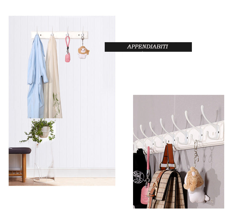 Appendiabito a muro 8 ganci 97x6,5 cm in Bambù Bianco