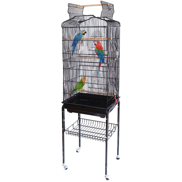 Gabbia Voliera per Uccelli Nera per Pappagalli con Tetto Apribile 46x35x148 cm acquista