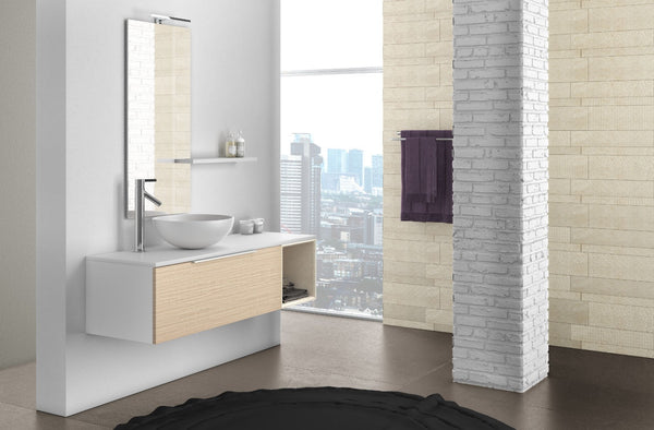 Mobile Bagno Sospeso 135 cm Lavabo Specchio Lampada a LED e Mensola TFT Mactan Destra Bianco e Rovere sconto