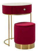 Comodino Toeletta con Puff Vellit Rosso Ø52x70 cm - Ø36x39 cm in Pino e MDF e Metallo      