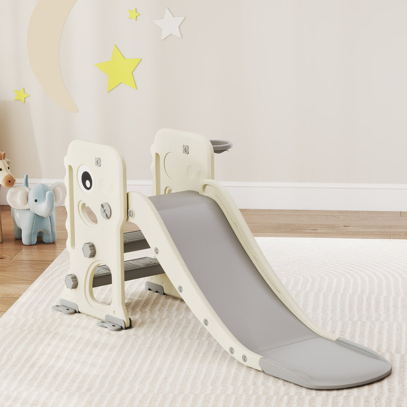 Scivolo per Bambini Pieghevole 146x52x65 cm con Canestro e Palla in PP e HDPE Grigio e Crema  