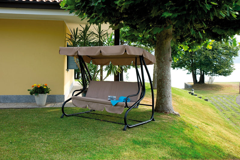 Dondolo da Giardino in Ferro 3 Posti Vorghini Swing Antracite e Tortora