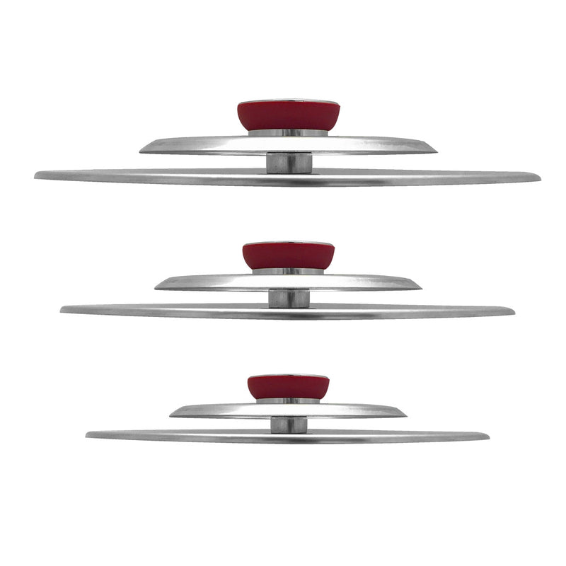 Kit 3 Coperchi Magici Antiodore Ventur Magic Ø27, Ø31, Ø35 cm Cooker in Acciaio Inox Pomello Rosso