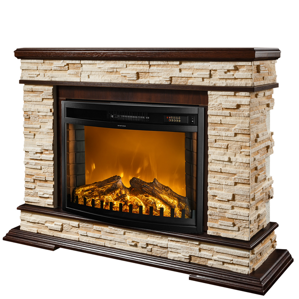 Camino Elettrico da Pavimento 88x118x30,5 cm Effetto Fiamma 1500W Stone & Zakinthos Noce online