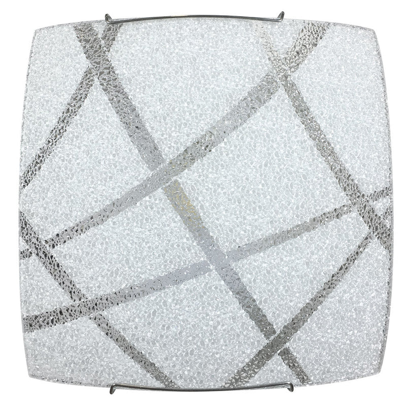 Plafoniera 2xE27 Montatura Bianca Vetro Lastra Diamantino Serigrafato Bianco E-Energy Cloe