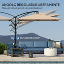 Ombrellone Decentrato 250x250 m con Base a Croce e Manovella in Metallo e Poliestere Cachi      