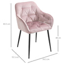 Set 2 Sedie Imbottite 59,5x55,5x83,5 cm in Velluto Rosa